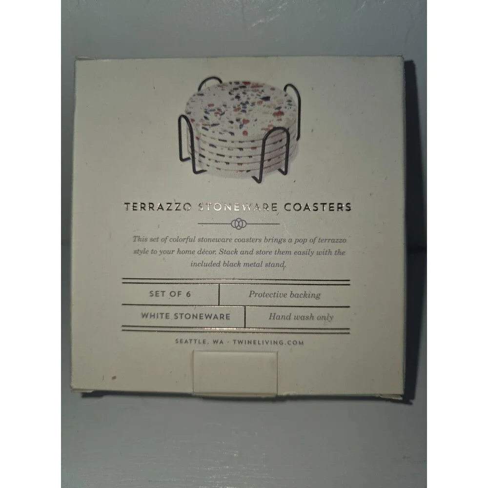 NIB Terrazzo Drink Absorbent Coasters with Holder Set of 6, Ceramic Coasters